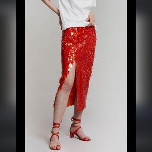 ZARA RED SEQUIN MIDI SKIRT